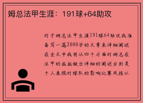 姆总法甲生涯：191球+64助攻 